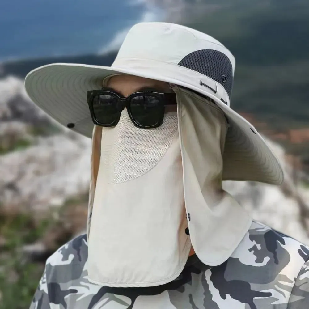 Full Face Cover Sun Cap Fishing Hat With Mask Summer Sun Protection Wide Brim Women Men Sun Cap Mountaineering Hunting Hiking
