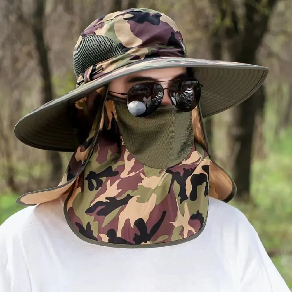 Full Face Cover Sun Cap Fishing Hat With Mask Summer Sun Protection Wide Brim Women Men Sun Cap Mountaineering Hunting Hiking
