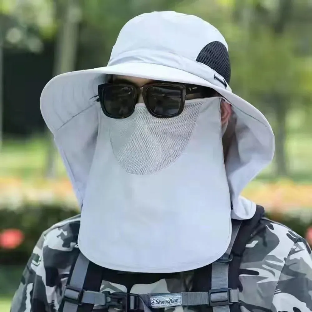 Full Face Cover Sun Cap Fishing Hat With Mask Summer Sun Protection Wide Brim Women Men Sun Cap Mountaineering Hunting Hiking