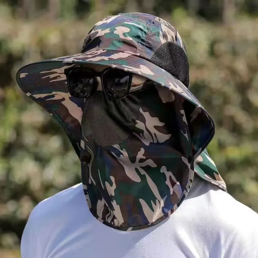 Full Face Cover Sun Cap Fishing Hat With Mask Summer Sun Protection Wide Brim Women Men Sun Cap Mountaineering Hunting Hiking