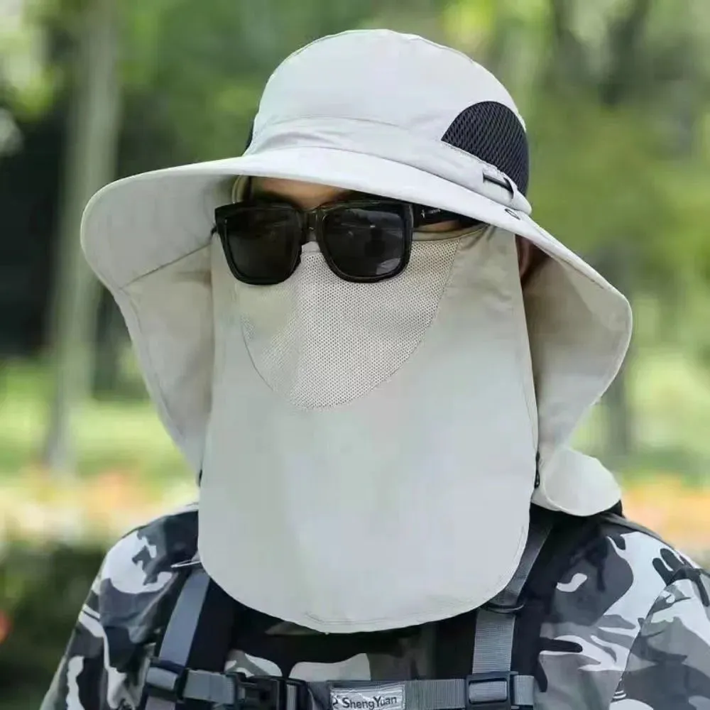 Full Face Cover Sun Cap Fishing Hat With Mask Summer Sun Protection Wide Brim Women Men Sun Cap Mountaineering Hunting Hiking