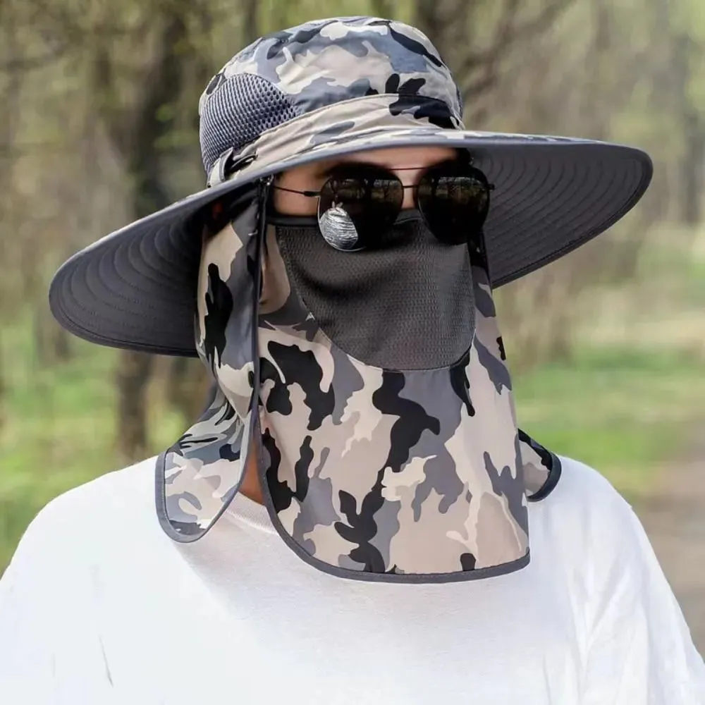 Full Face Cover Sun Cap Fishing Hat With Mask Summer Sun Protection Wide Brim Women Men Sun Cap Mountaineering Hunting Hiking