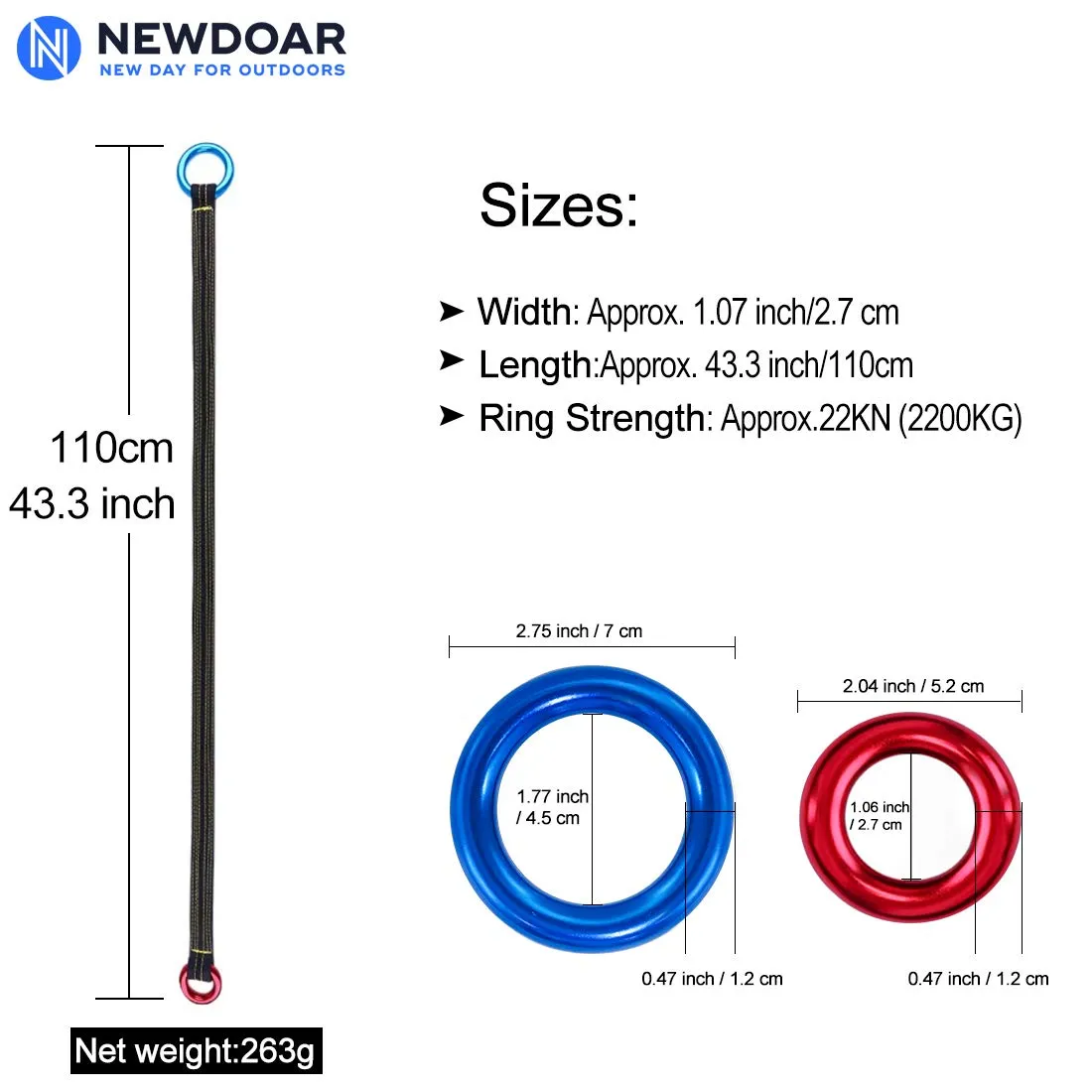NewDoar Tree Arborist Friction Saver 22KN Climbing Anchor Blue 43 inch