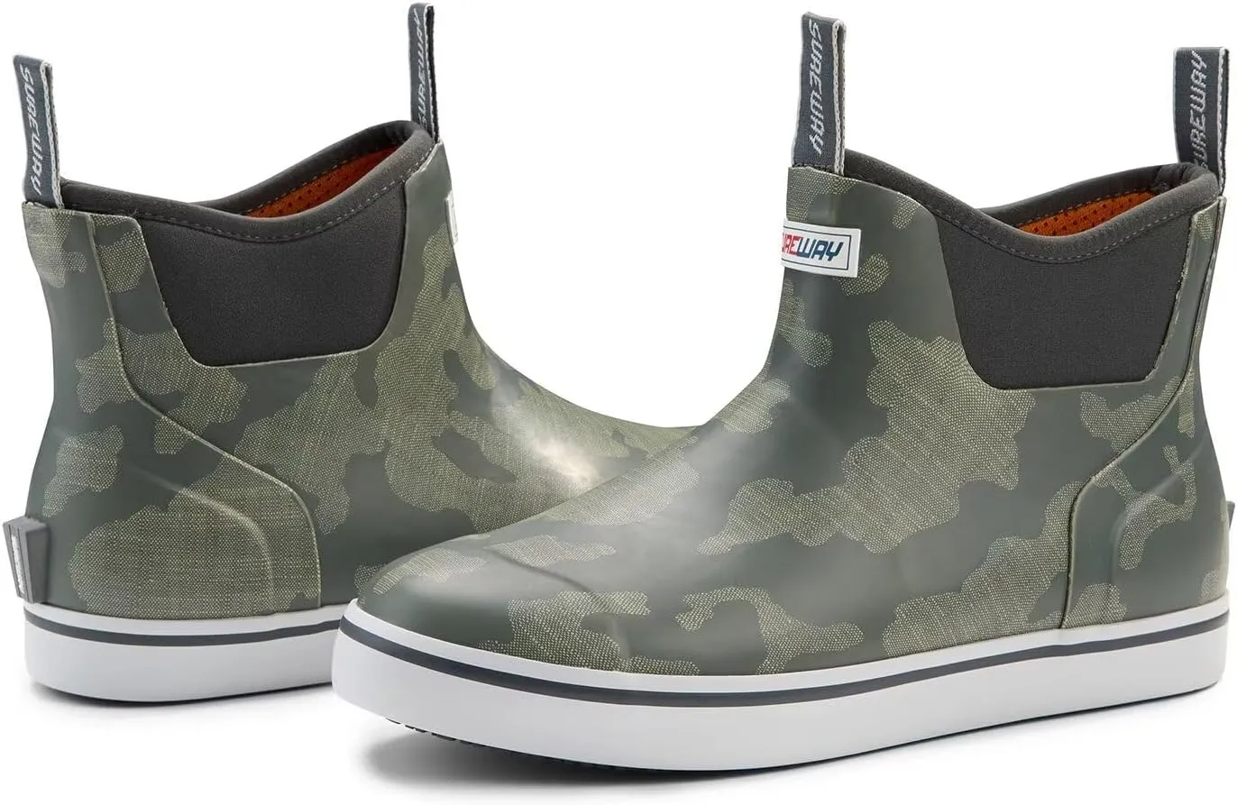 SUREWAY Men's Deck Boots Professional Non-Slip Fishing & Ankle Boating Boot Waterproof Rain Boots, Lightweight Neoprene Rubber Deck Boots
