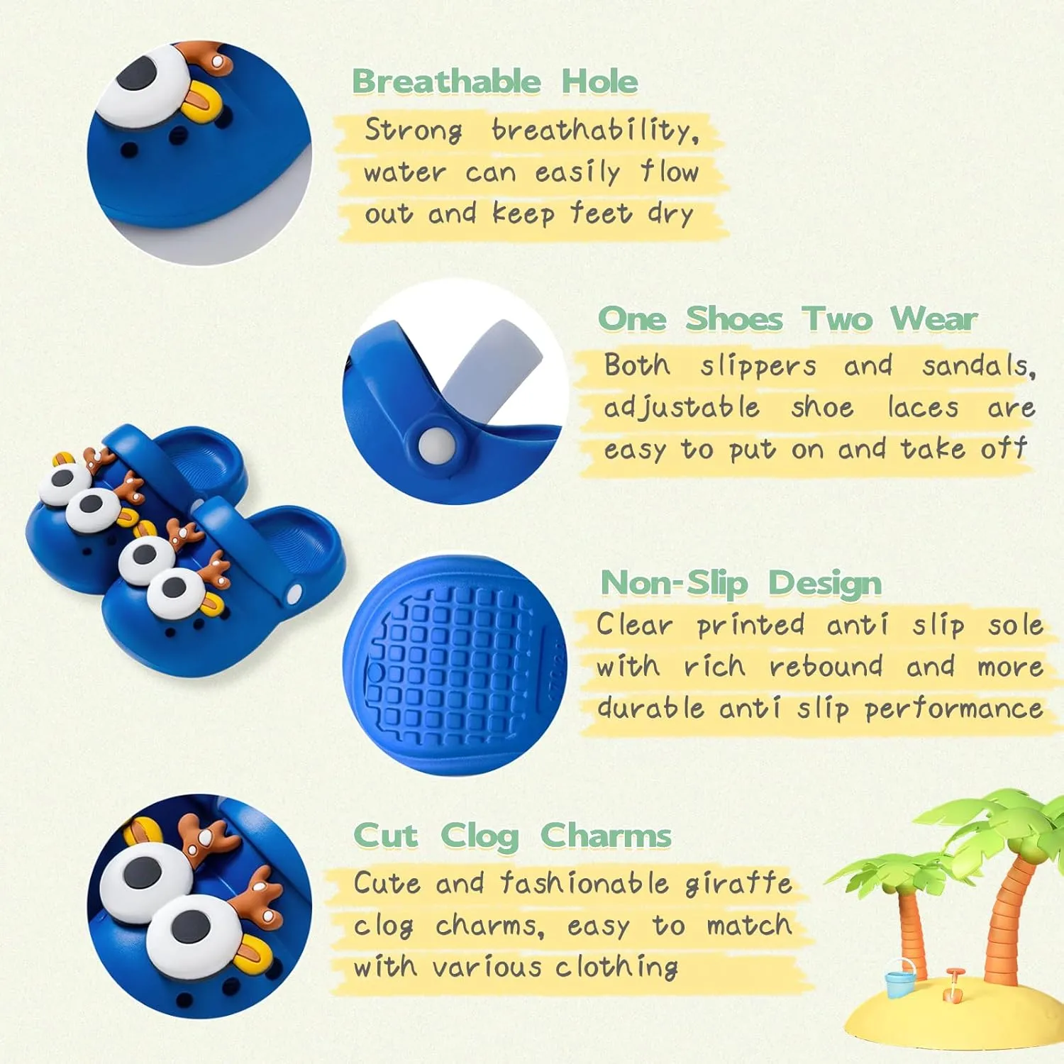 Toddler Little Girls Boys Clogs Cute Cartoon Garden Water Summer Sandals for Kids Slip-on Slides Slippers Indoor Outdoor Beach Pool Shoes