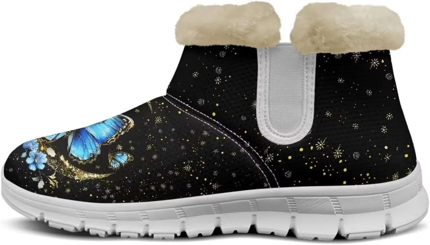 Women's Butterfly Snow Boots Plush Flurry Winter Booties Warm Lined Sole Platform Fuzzy Boots
