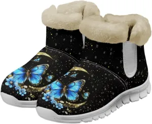 Women's Butterfly Snow Boots Plush Flurry Winter Booties Warm Lined Sole Platform Fuzzy Boots