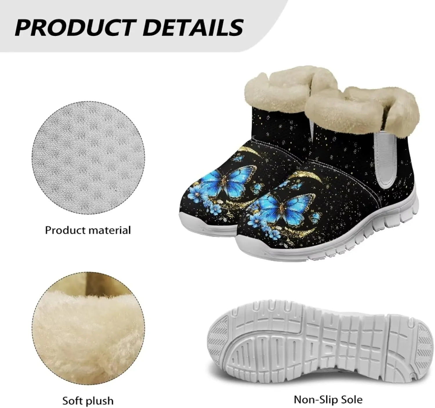 Women's Butterfly Snow Boots Plush Flurry Winter Booties Warm Lined Sole Platform Fuzzy Boots