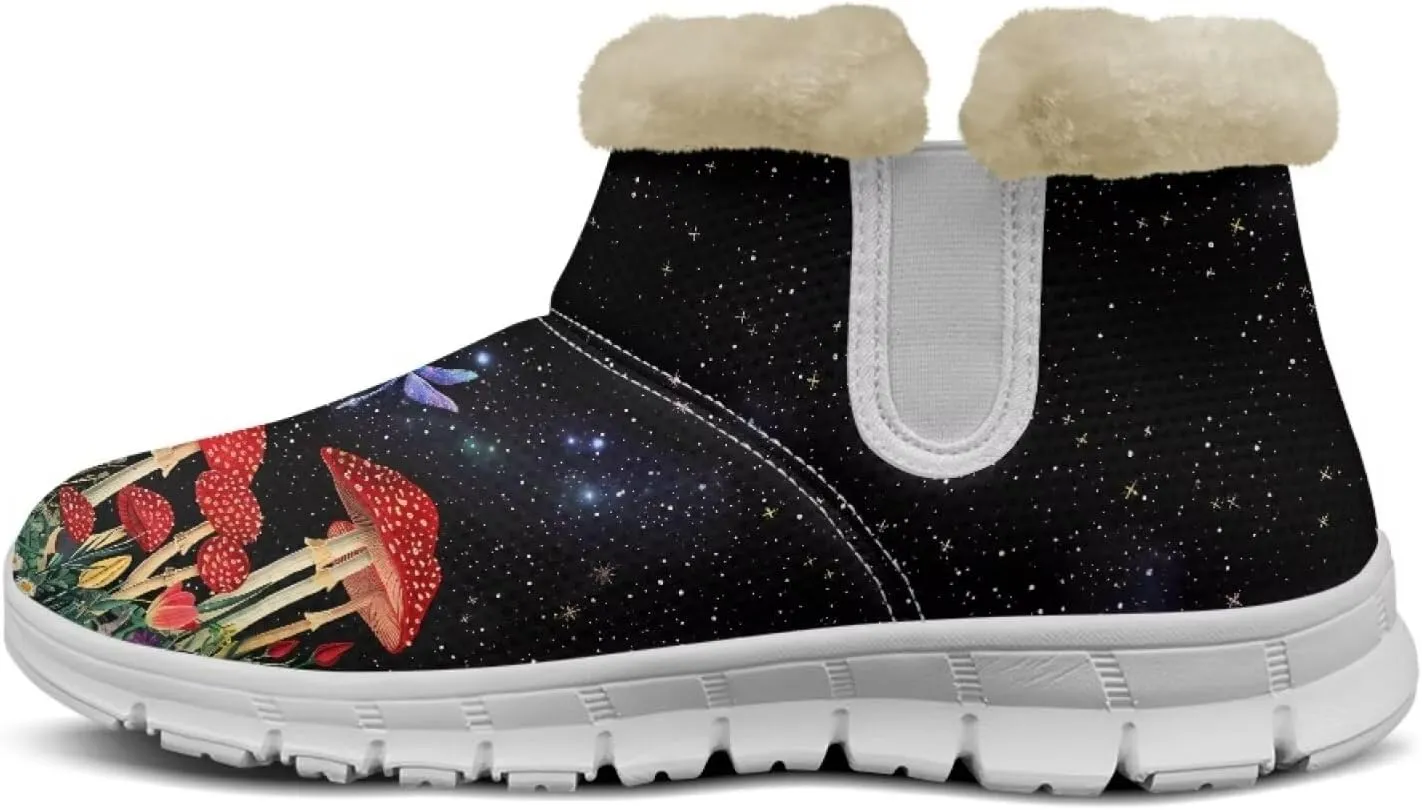 Women's Butterfly Snow Boots Plush Flurry Winter Booties Warm Lined Sole Platform Fuzzy Boots