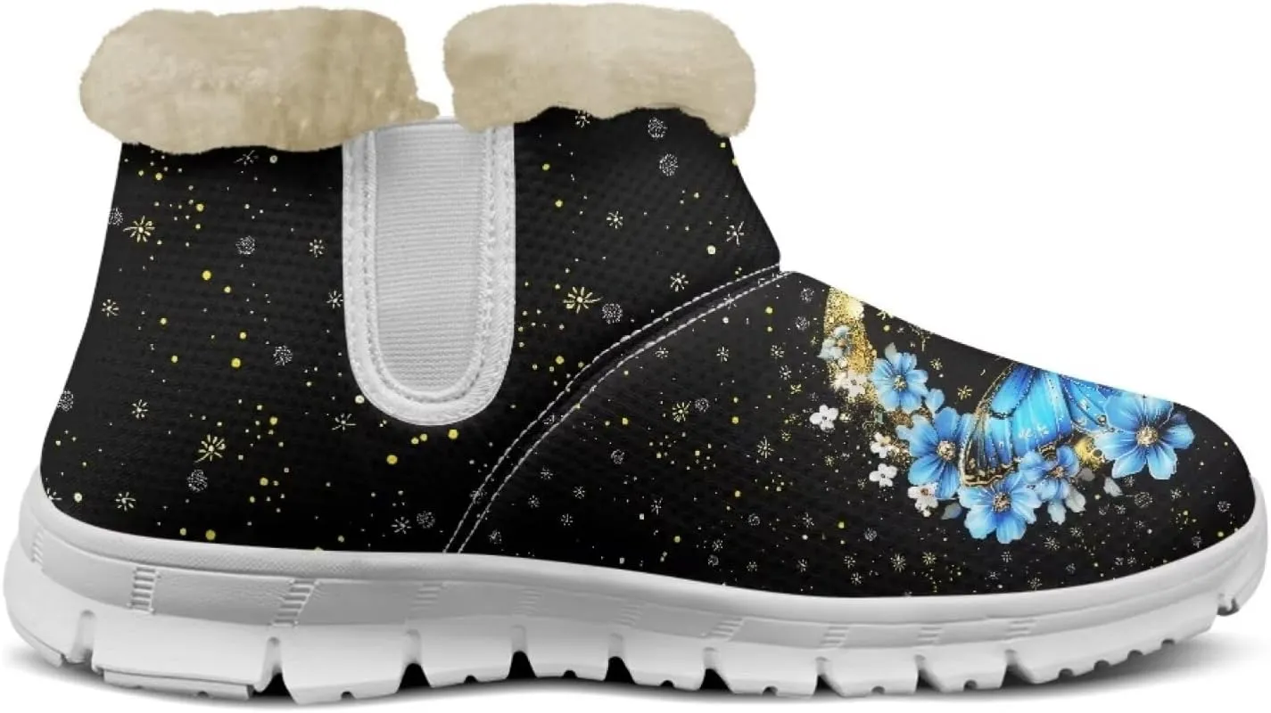 Women's Butterfly Snow Boots Plush Flurry Winter Booties Warm Lined Sole Platform Fuzzy Boots
