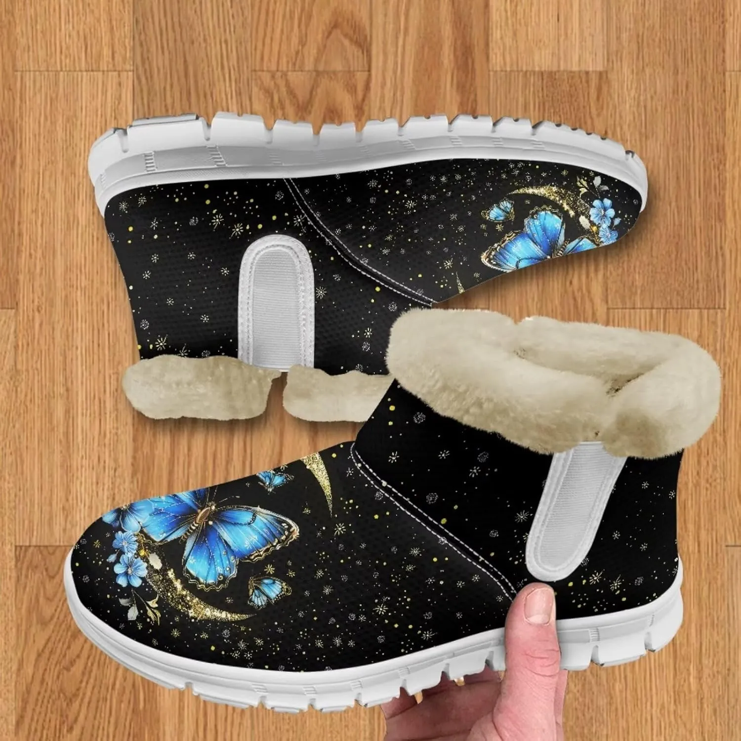 Women's Butterfly Snow Boots Plush Flurry Winter Booties Warm Lined Sole Platform Fuzzy Boots