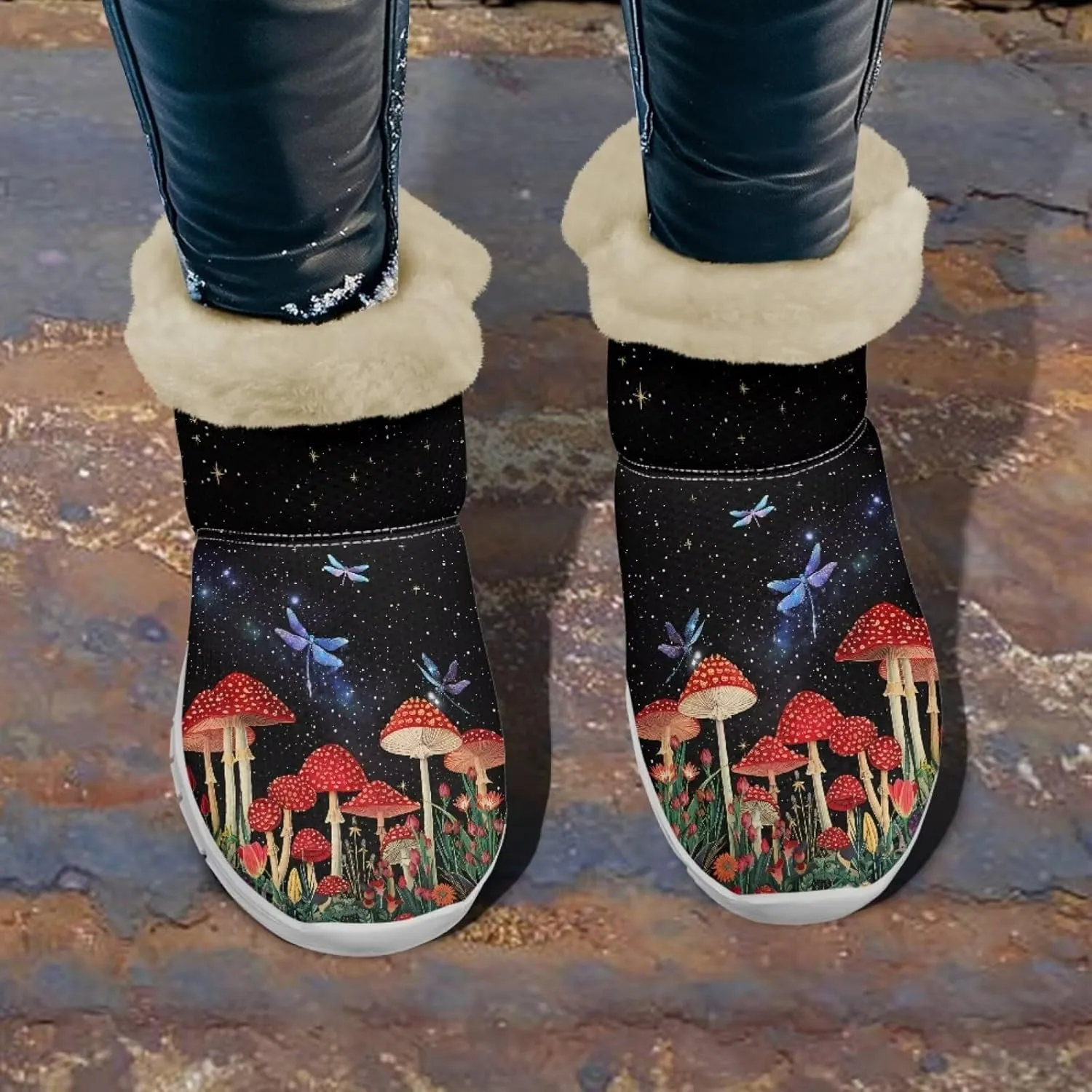 Women's Butterfly Snow Boots Plush Flurry Winter Booties Warm Lined Sole Platform Fuzzy Boots