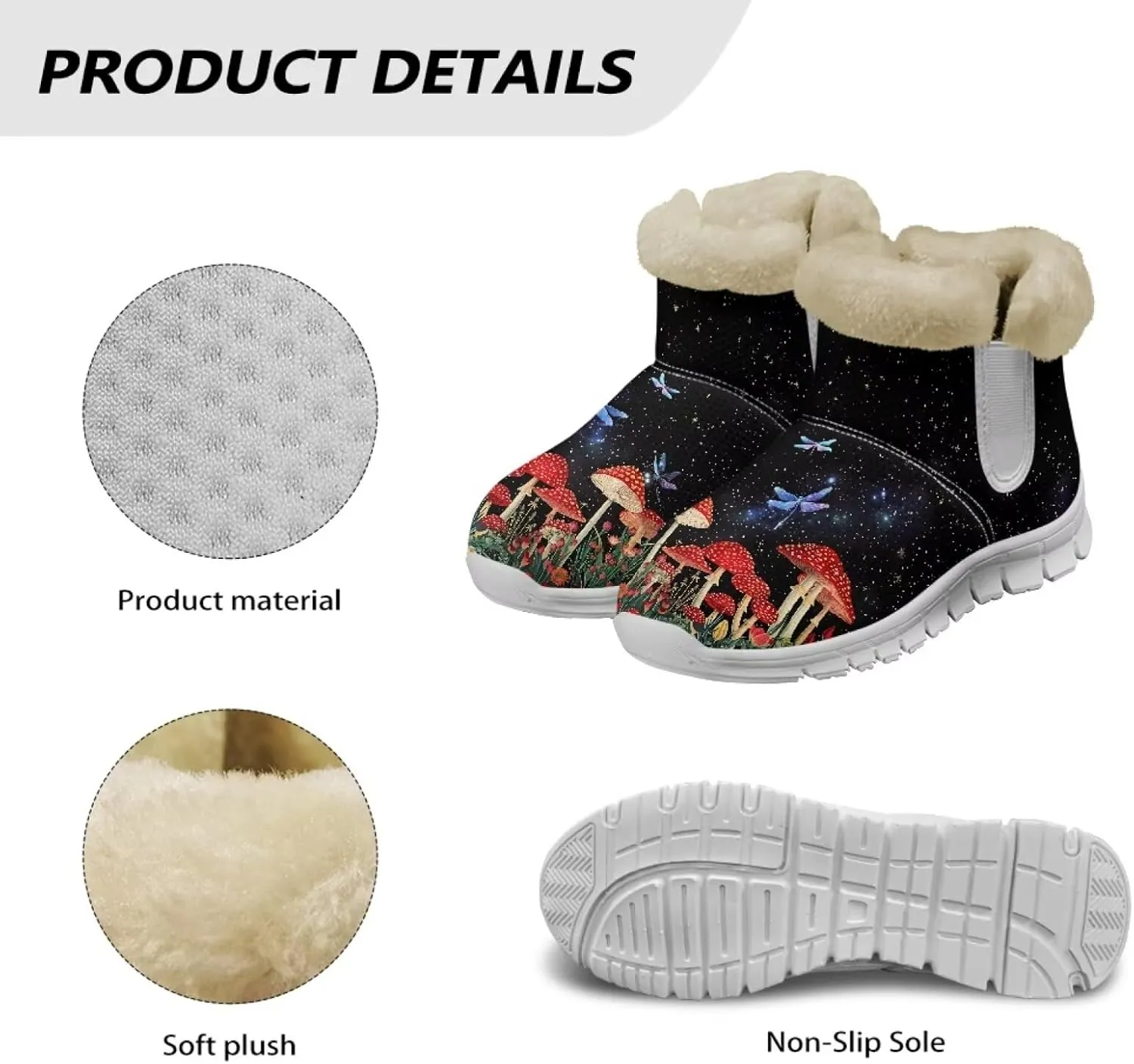 Women's Butterfly Snow Boots Plush Flurry Winter Booties Warm Lined Sole Platform Fuzzy Boots