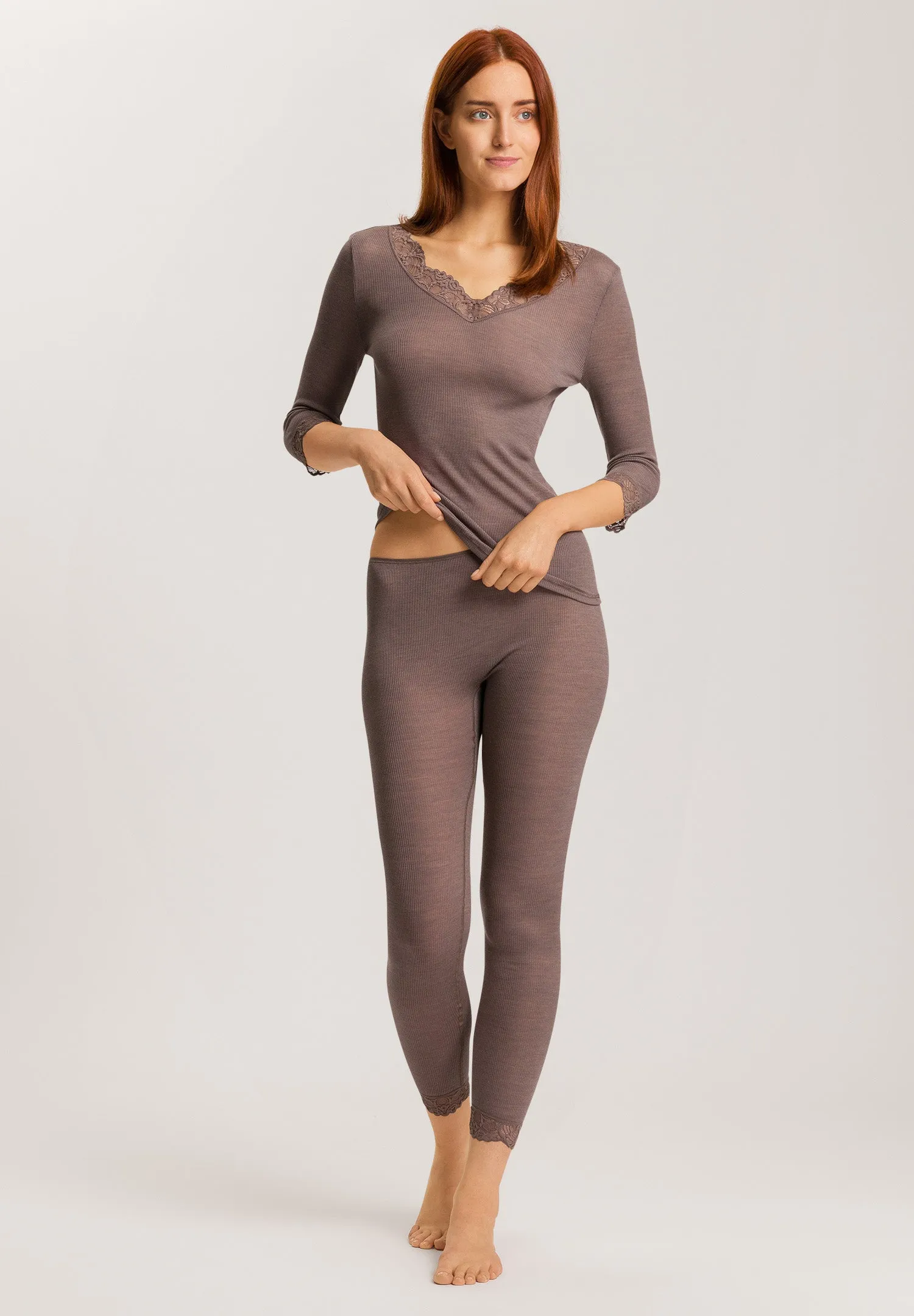 Woolen Lace Fine Ribbed Lace Trim Wool And Silk Top | Stonewash 70915-2756