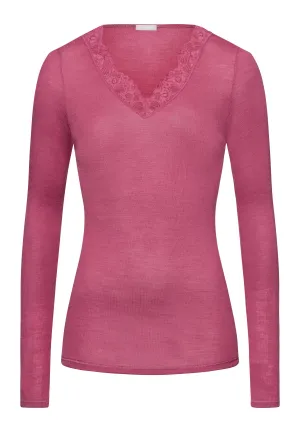 Woolen Lace Fine Ribbed Wool And Silk V-Neck Top | Rose Wine 70914-2414