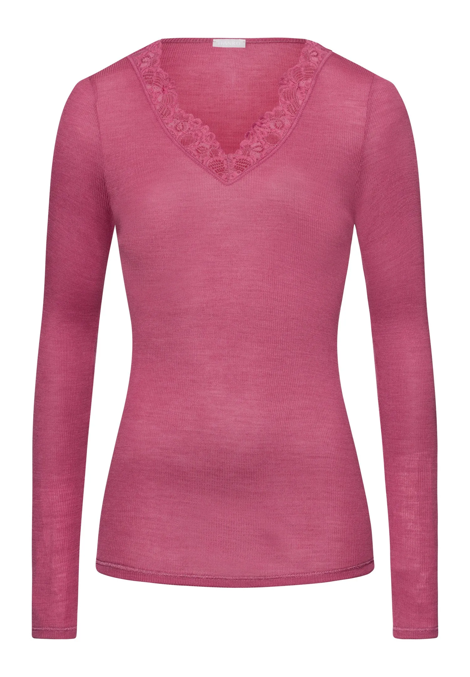 Woolen Lace Fine Ribbed Wool And Silk V-Neck Top | Rose Wine 70914-2414