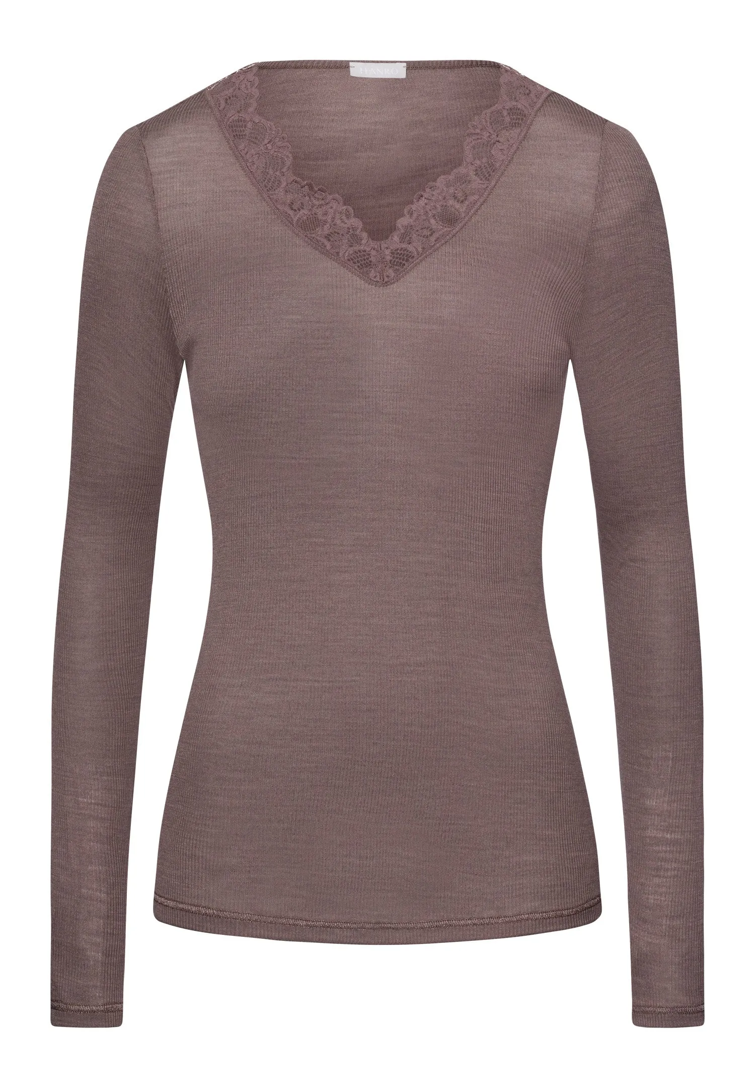 Woolen Lace Fine Ribbed Wool And Silk V-Neck Top | Stonewash 70914-2756