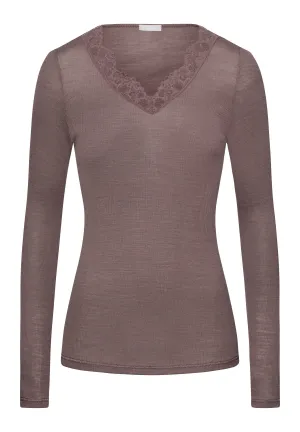 Woolen Lace Fine Ribbed Wool And Silk V-Neck Top | Stonewash 70914-2756
